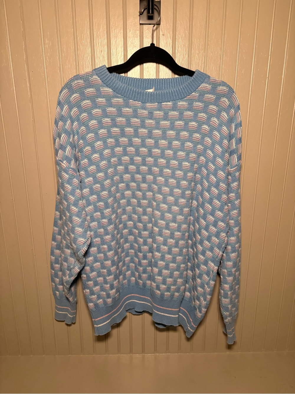 Windsor Light Blue and White Textured Crewneck Sweater